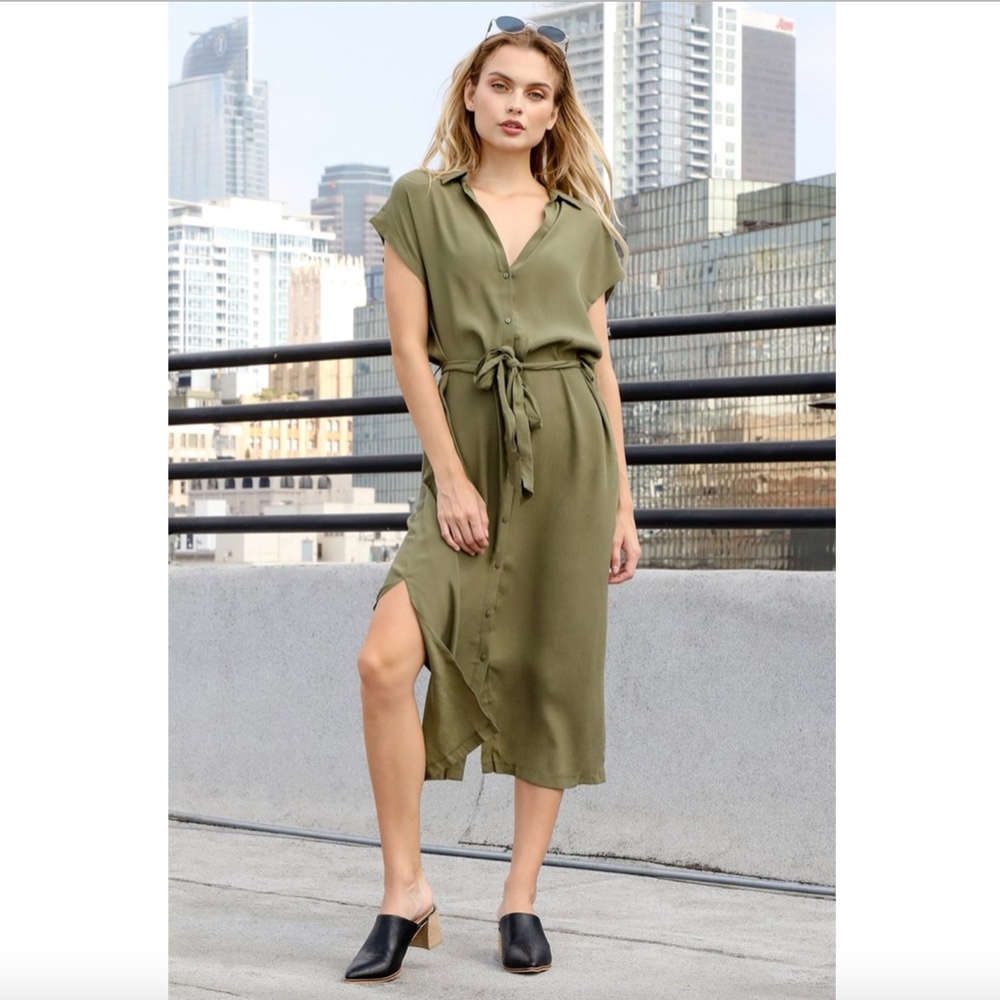 Nwot! Olive Button-Up Midi Dress By Arrays - image 3